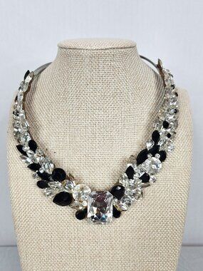 Crystal Statement Necklace | Rhinestone Choker Collar | Black Clear Glam